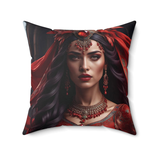 Goth Jewel-Crowned Headdress Peruvian Gypsy Goddess Gothic Decor Dark Home Accents Double-Sided Throw Pillow