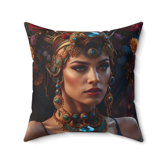 Brazilian Rio Festival Carnival Gypsy Queen Feathered Headdress Square Opulent Throw Pillow